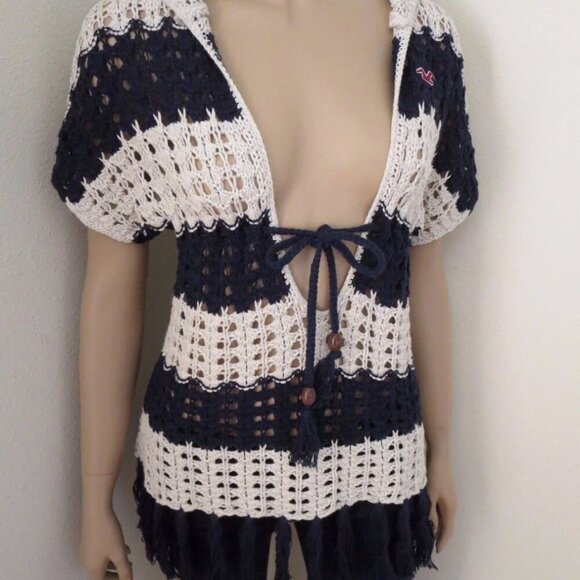 NWT Hollister Womens Knit Striped Sweater Size Small Swim Cover-up Top Shirt - Picture 3 of 7